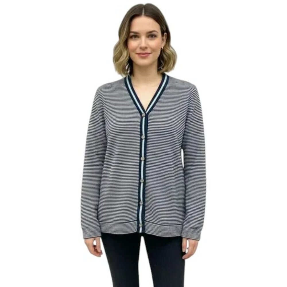 J.Jill Striped Wool Blend Cardigan XL Classic Preppy Soft Button Front  Casual